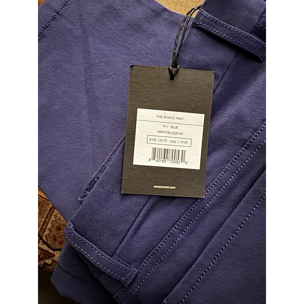 NWT AWAY Luggage Mens‎ The Staple Pant Blue Stretchy Casual Sz 34 $135 MSRP - Picture 2 of 10